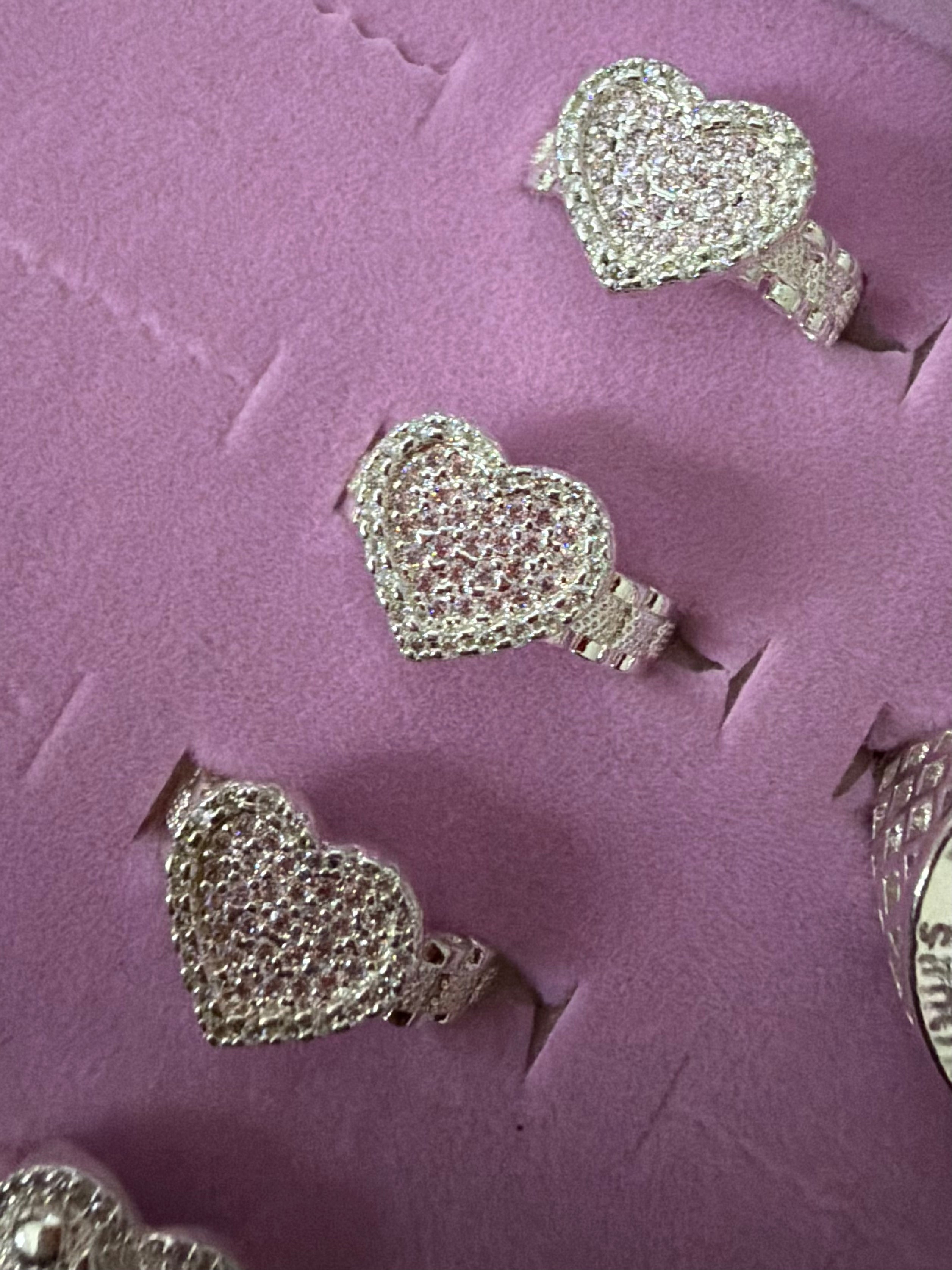 S/ Pink Diamond Heart Bling Ring